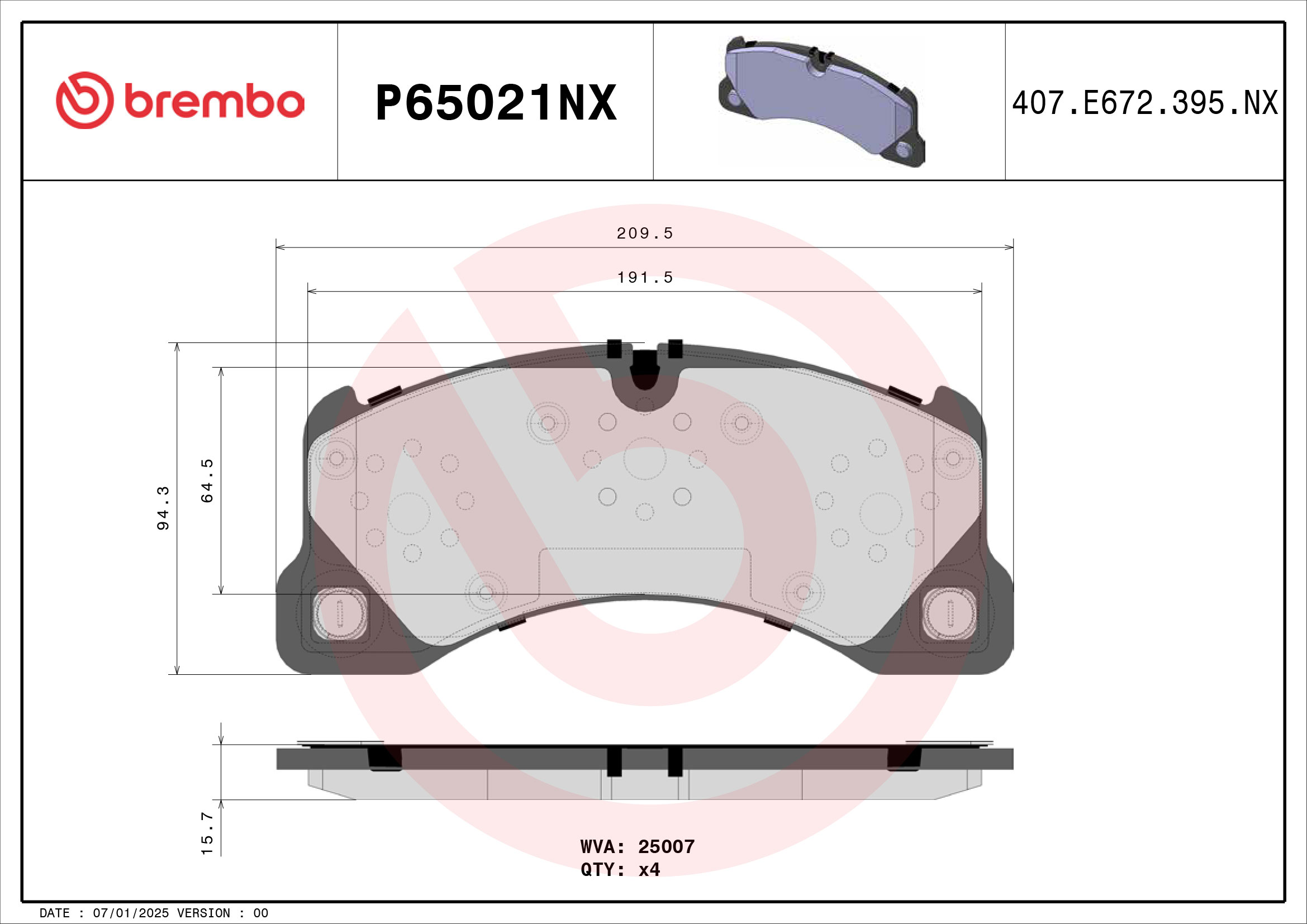 Remblokkenset, schijfrem Brembo P65021NX