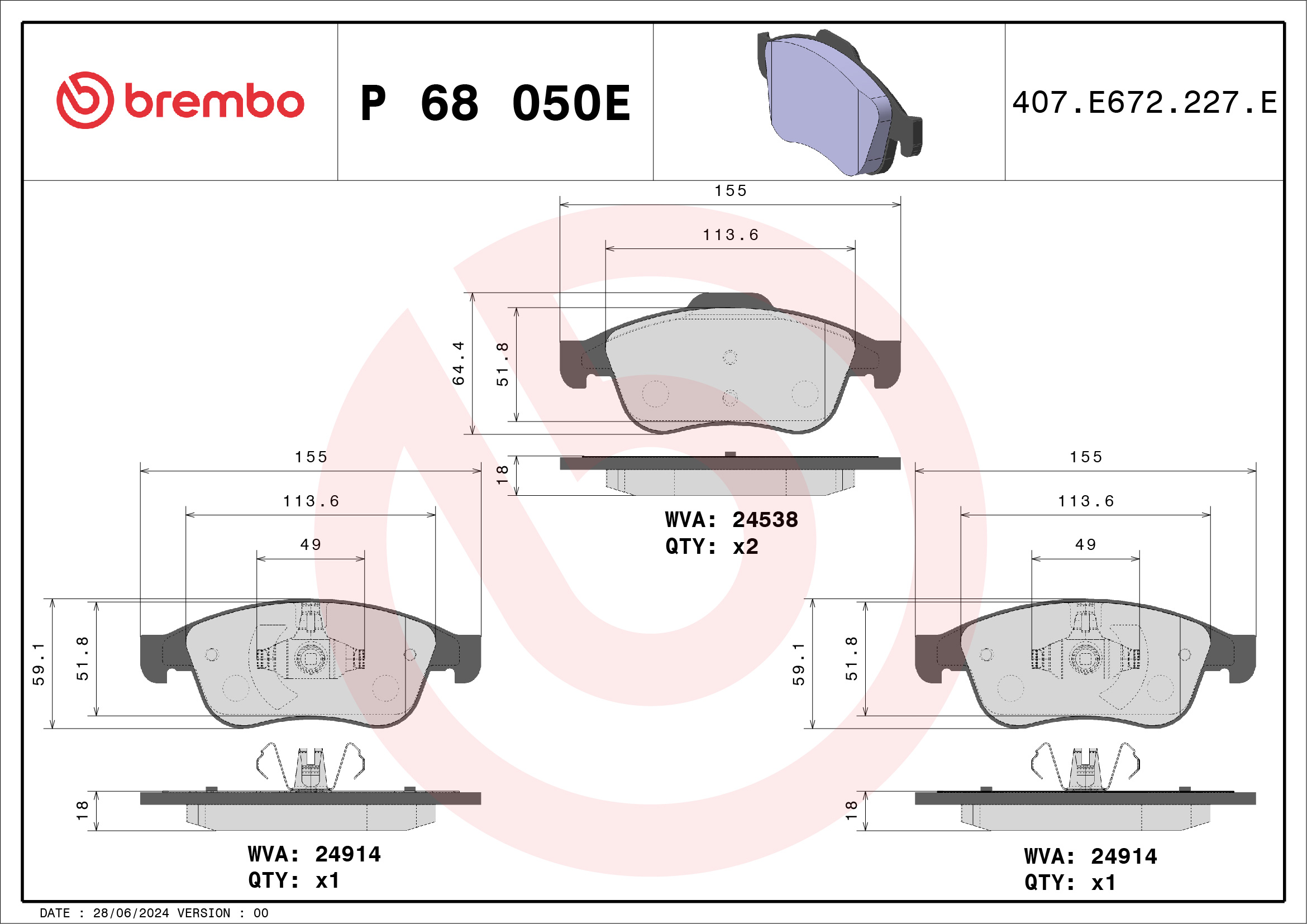 Remblokset Brembo P 68 050E