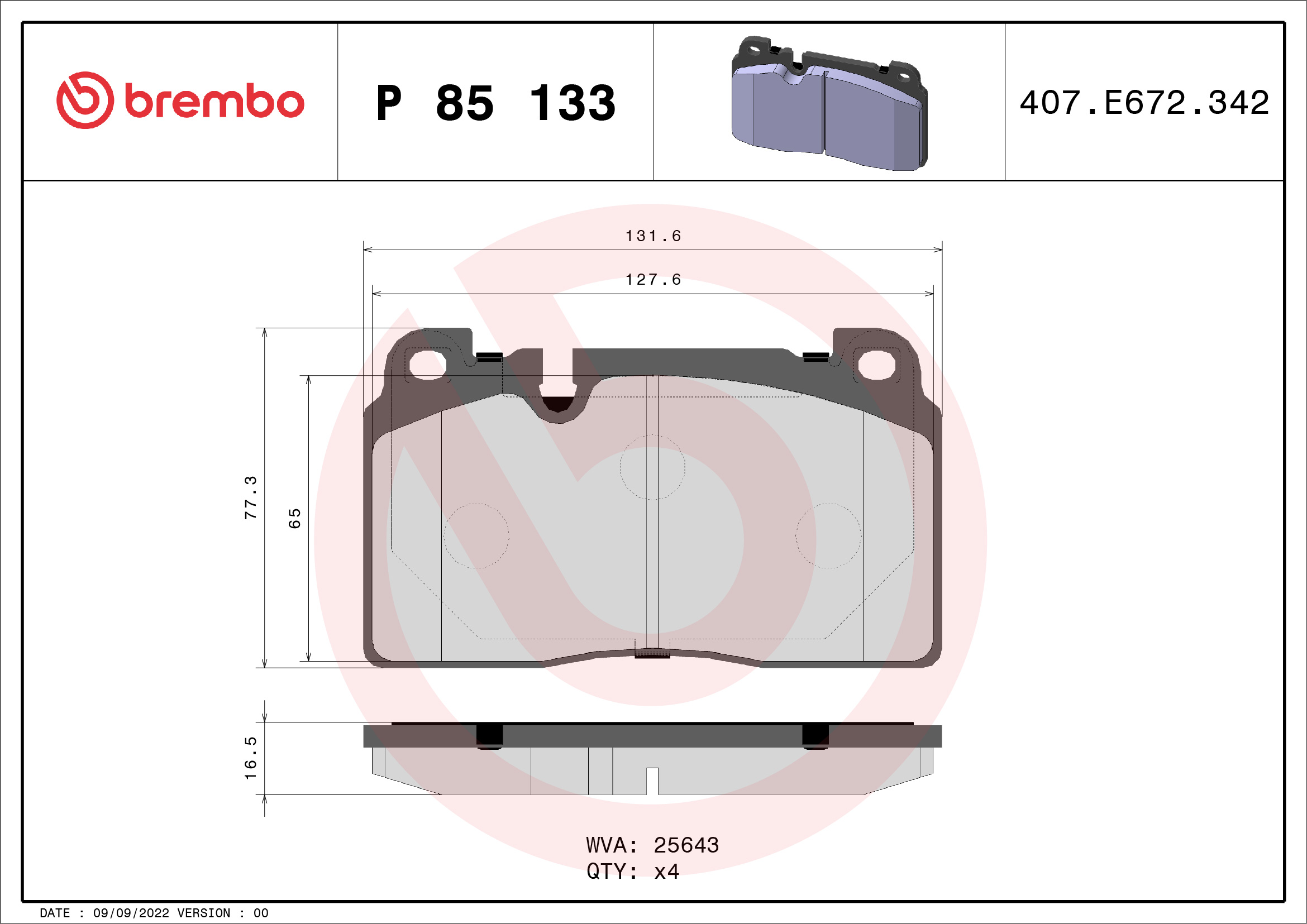 Remblokset Brembo P 85 133