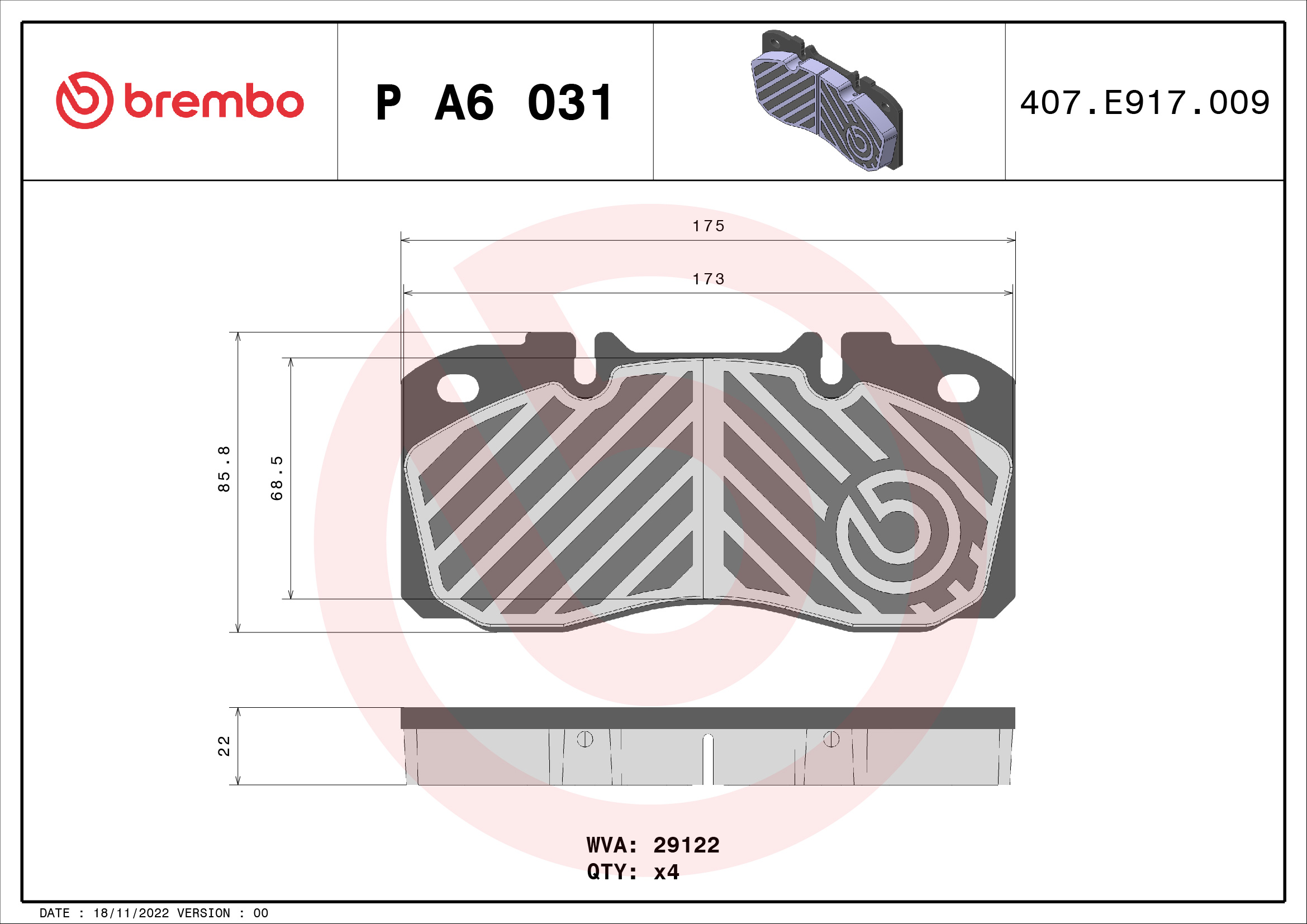 Remblokset Brembo P A6 031