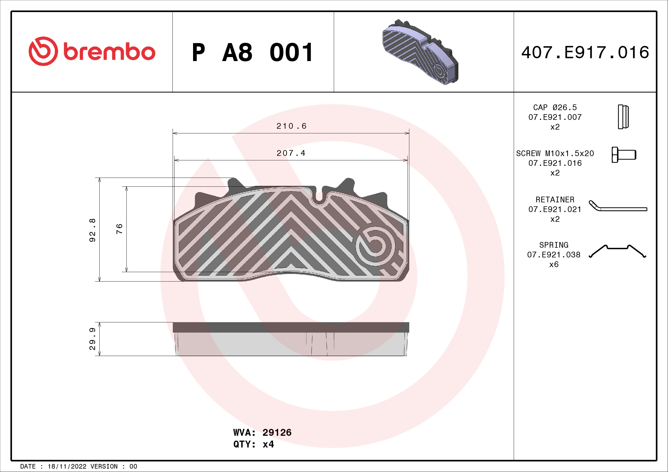 Remblokset Brembo P A8 001