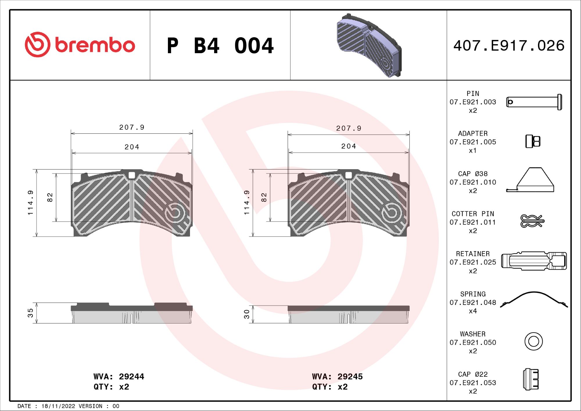 Remblokset Brembo P B4 004
