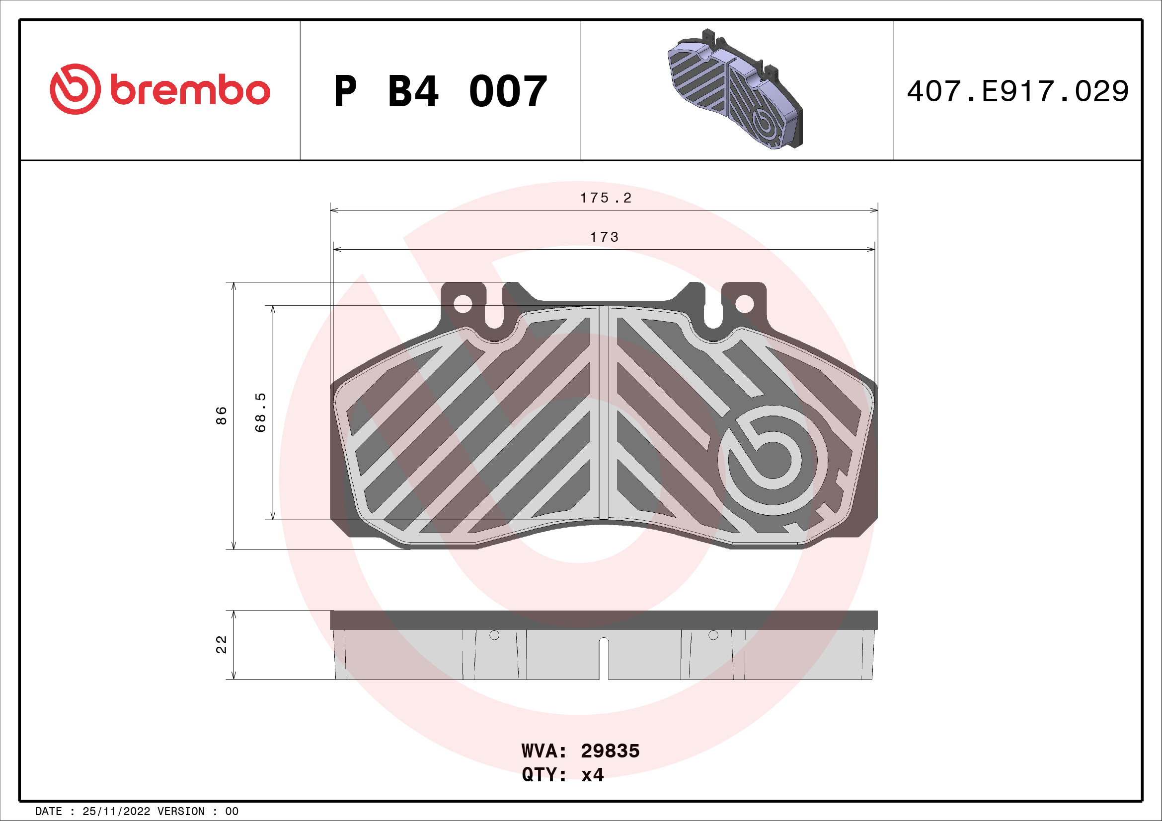 Remblokset Brembo P B4 007