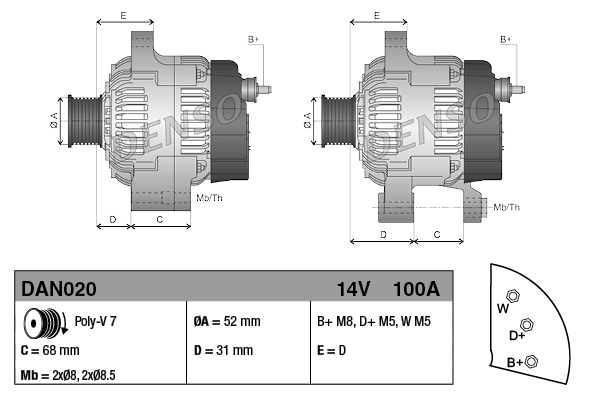 Alternator/Dynamo Denso DAN020