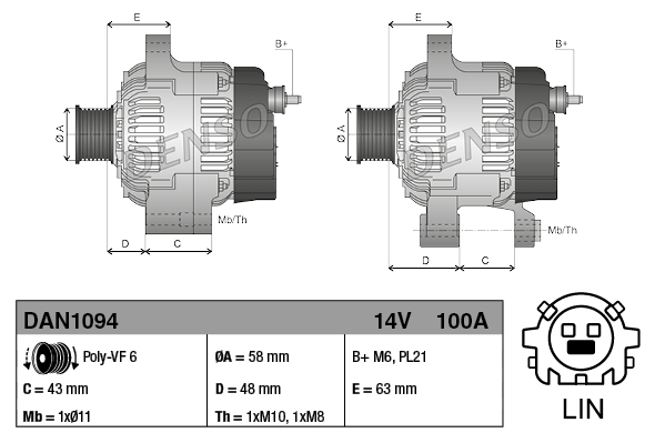 Denso Alternator/Dynamo DAN1094