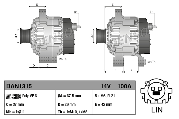 Denso Alternator/Dynamo DAN1315