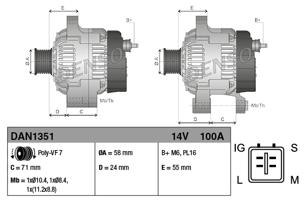 Denso Alternator/Dynamo DAN1351