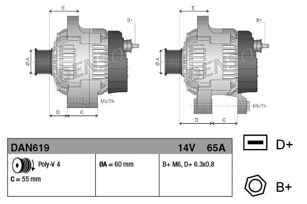 Alternator/Dynamo Denso DAN619