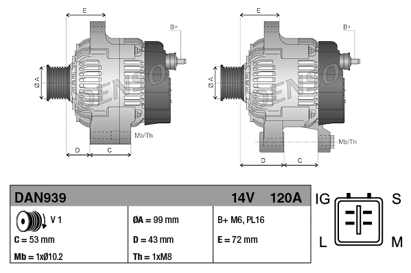 Denso Alternator/Dynamo DAN939