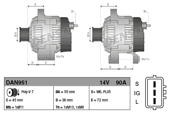Denso Alternator/Dynamo DAN951