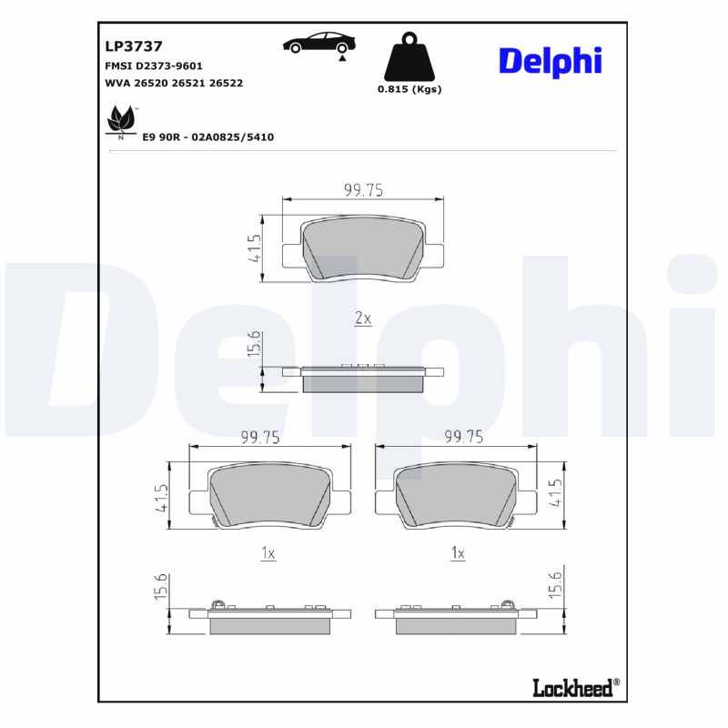 Remblokkenset, schijfrem Delphi Diesel LP3737