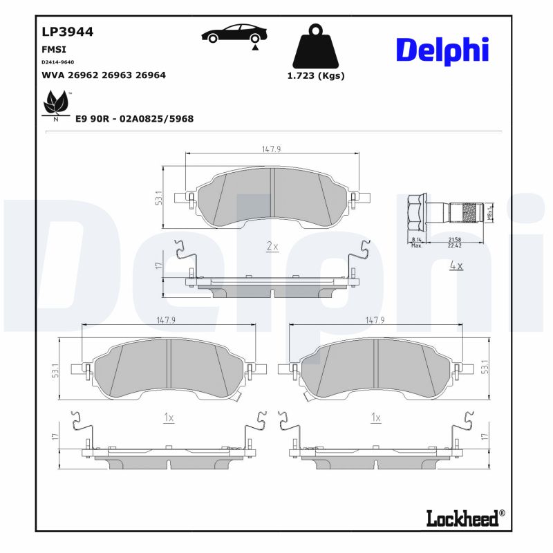 Remblokkenset, schijfrem Delphi Diesel LP3944