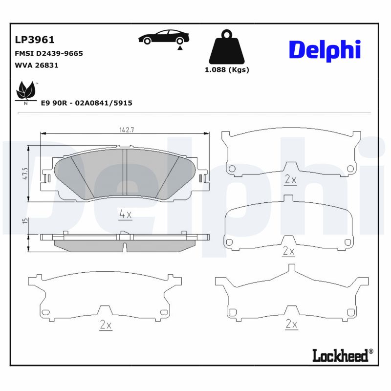 Remblokkenset, schijfrem Delphi Diesel LP3961