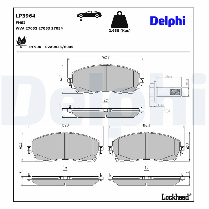 Remblokkenset, schijfrem Delphi Diesel LP3964