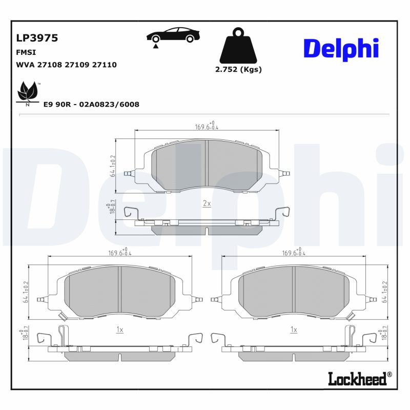 Remblokkenset, schijfrem Delphi Diesel LP3975