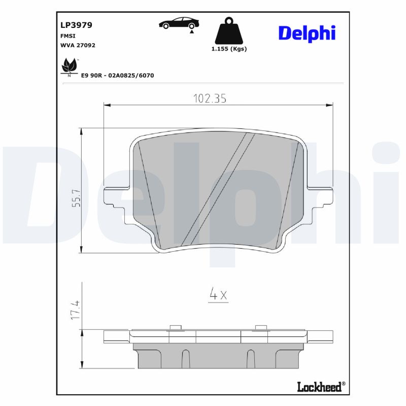 Remblokkenset, schijfrem Delphi Diesel LP3979