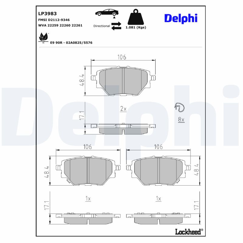 Remblokkenset, schijfrem Delphi Diesel LP3983