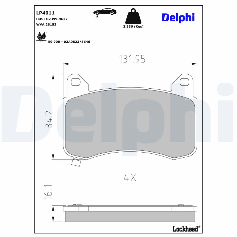 Remblokkenset, schijfrem Delphi Diesel LP4011