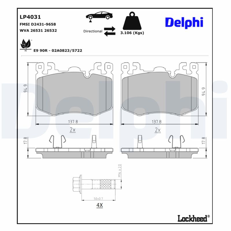 Remblokkenset, schijfrem Delphi Diesel LP4031