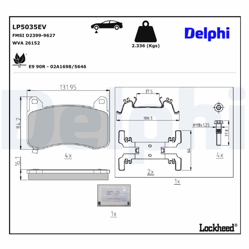 Remblokkenset, schijfrem Delphi Diesel LP5035EV