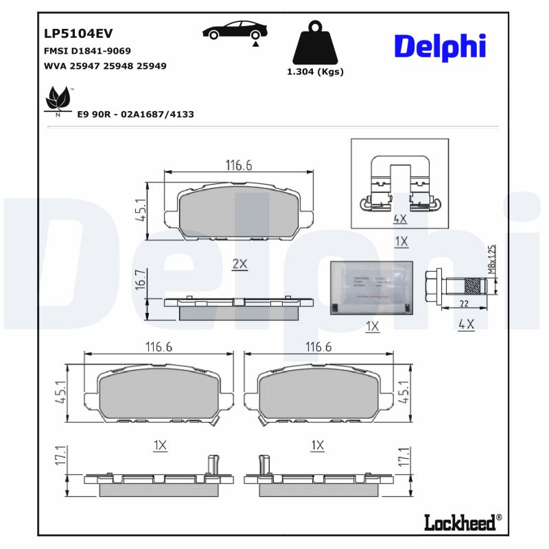 Remblokkenset, schijfrem Delphi Diesel LP5104EV