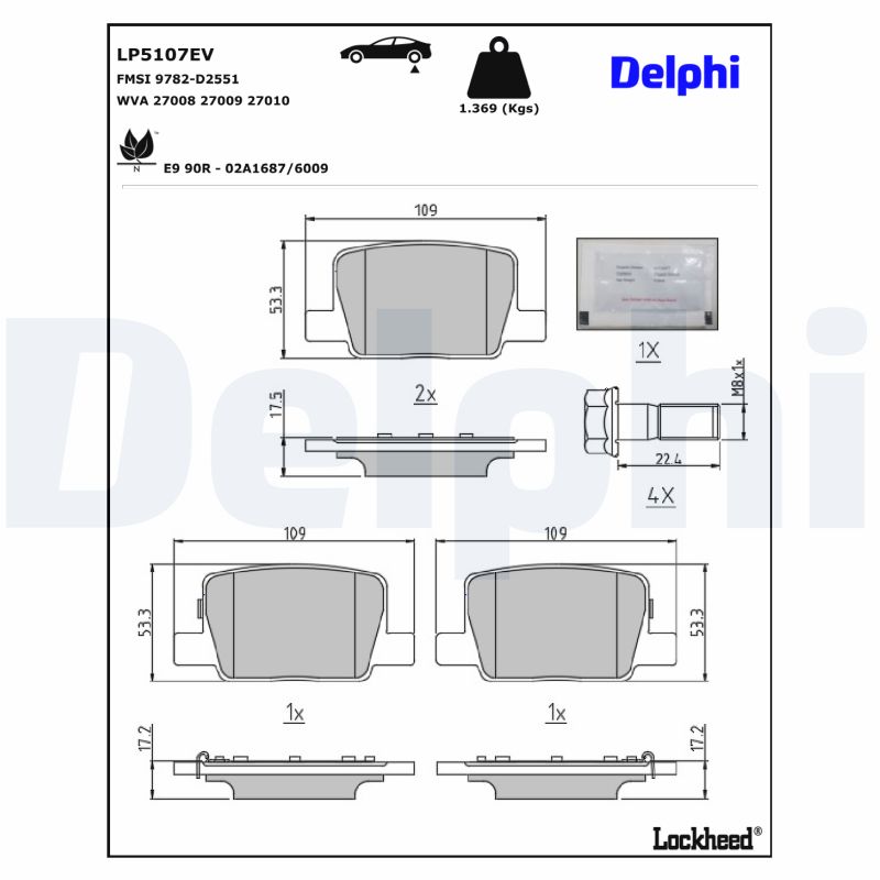 Remblokkenset, schijfrem Delphi Diesel LP5107EV