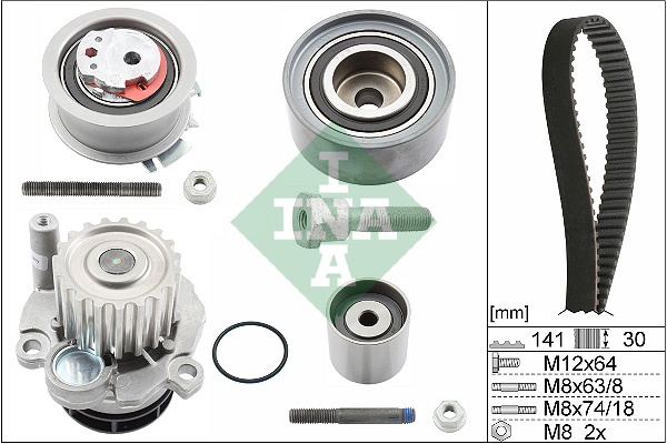 Distributieriem kit inclusief waterpomp INA 530 0463 30