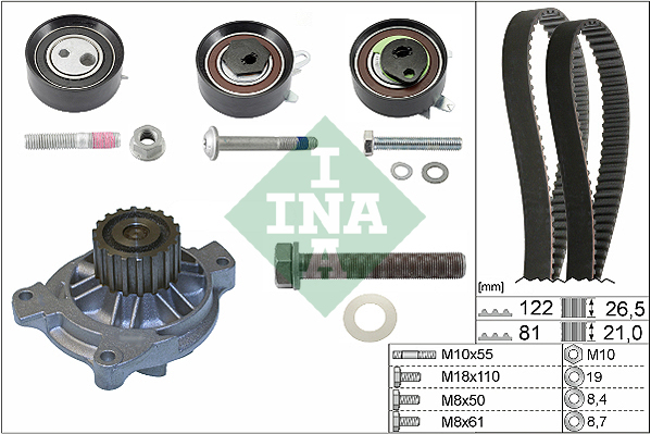 Distributieriem kit inclusief waterpomp INA 530 0484 31