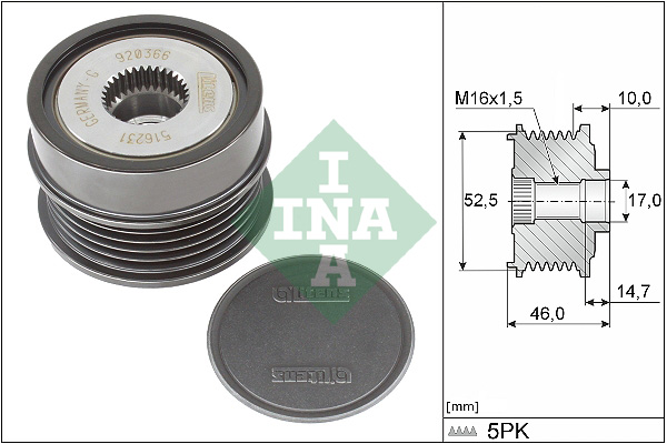 Vrijloop koppeling dynamo INA 535 0372 10