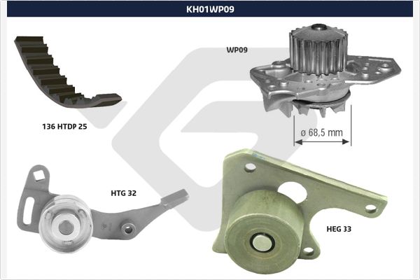 Distributieriem kit inclusief waterpomp Hutchinson KH 01WP09