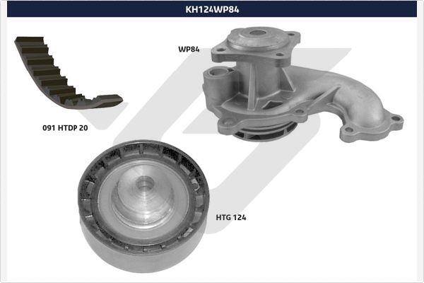 Distributieriem kit inclusief waterpomp Hutchinson KH 124WP84