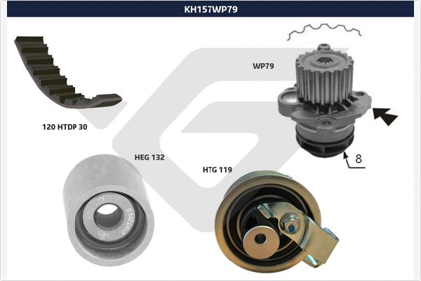 Distributieriem kit inclusief waterpomp Hutchinson KH 157WP79