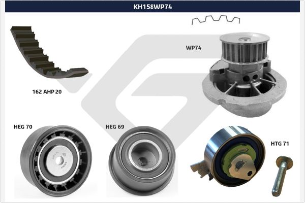 Distributieriem kit inclusief waterpomp Hutchinson KH 158WP74