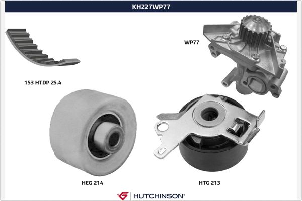 Distributieriem kit inclusief waterpomp Hutchinson KH 227WP77
