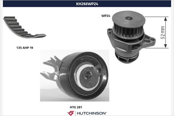 Distributieriem kit inclusief waterpomp Hutchinson KH 268WP24
