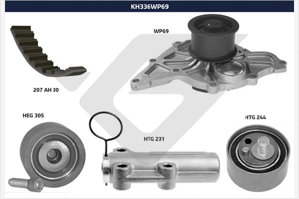 Distributieriem kit inclusief waterpomp Hutchinson KH 336WP69