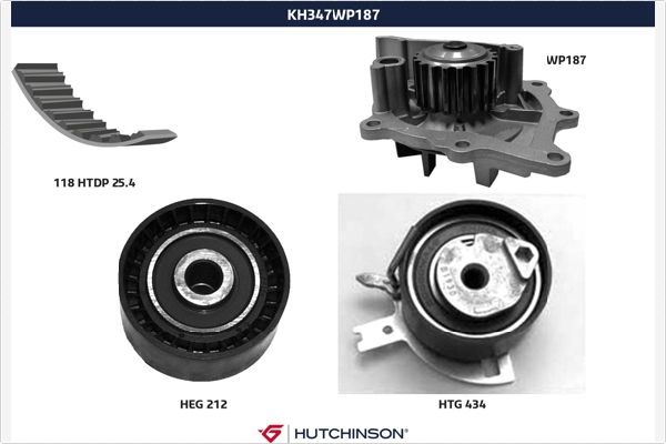 Distributieriem kit inclusief waterpomp Hutchinson KH 347WP187