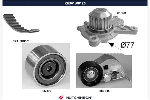 Distributieriem kit inclusief waterpomp Hutchinson KH 361WP120