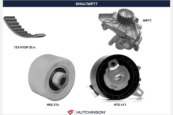 Distributieriem kit inclusief waterpomp Hutchinson KH 447WP77