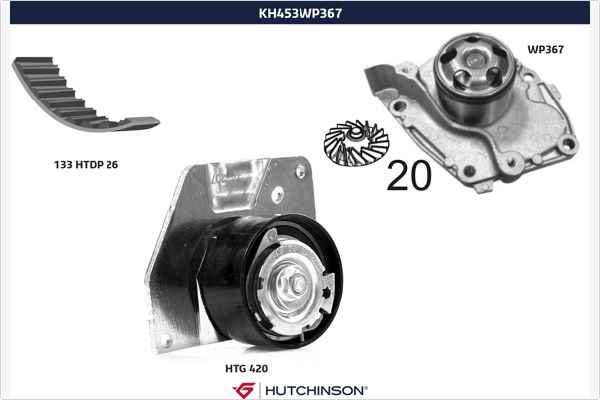 Distributieriem kit inclusief waterpomp Hutchinson KH 453WP367