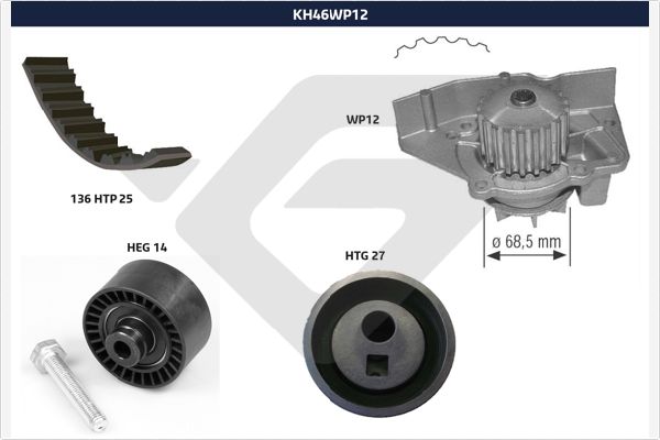 Distributieriem kit inclusief waterpomp Hutchinson KH 46WP12