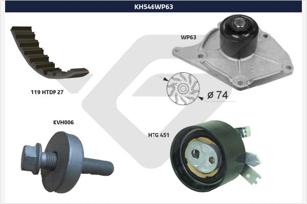 Distributieriem kit inclusief waterpomp Hutchinson KH 546WP63
