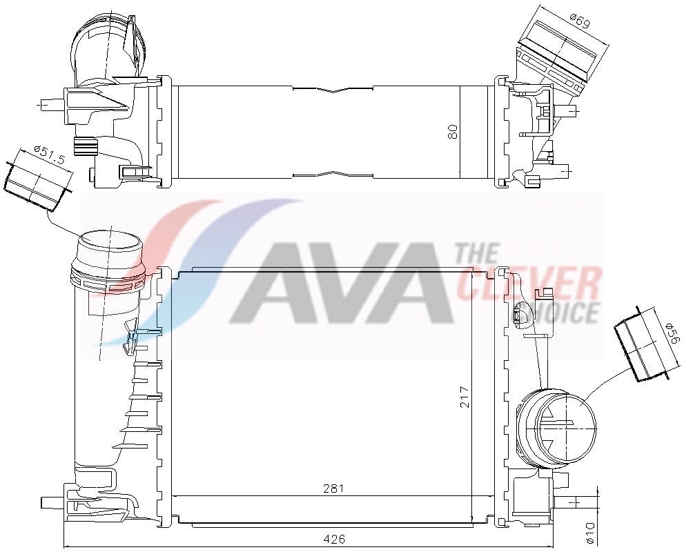 Intercooler, inlaatluchtkoeler Ava Cooling RT4698