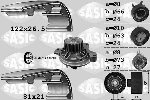 Distributieriem kit inclusief waterpomp Sasic 3906052