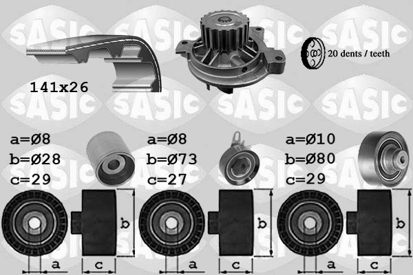 Distributieriem kit inclusief waterpomp Sasic 3906059
