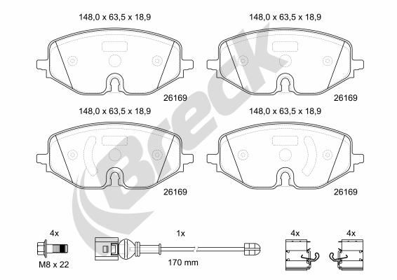 Remblokkenset, schijfrem Breck 26169 00 701 00