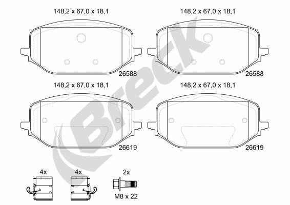 Remblokkenset, schijfrem Breck 26588 00 701 00