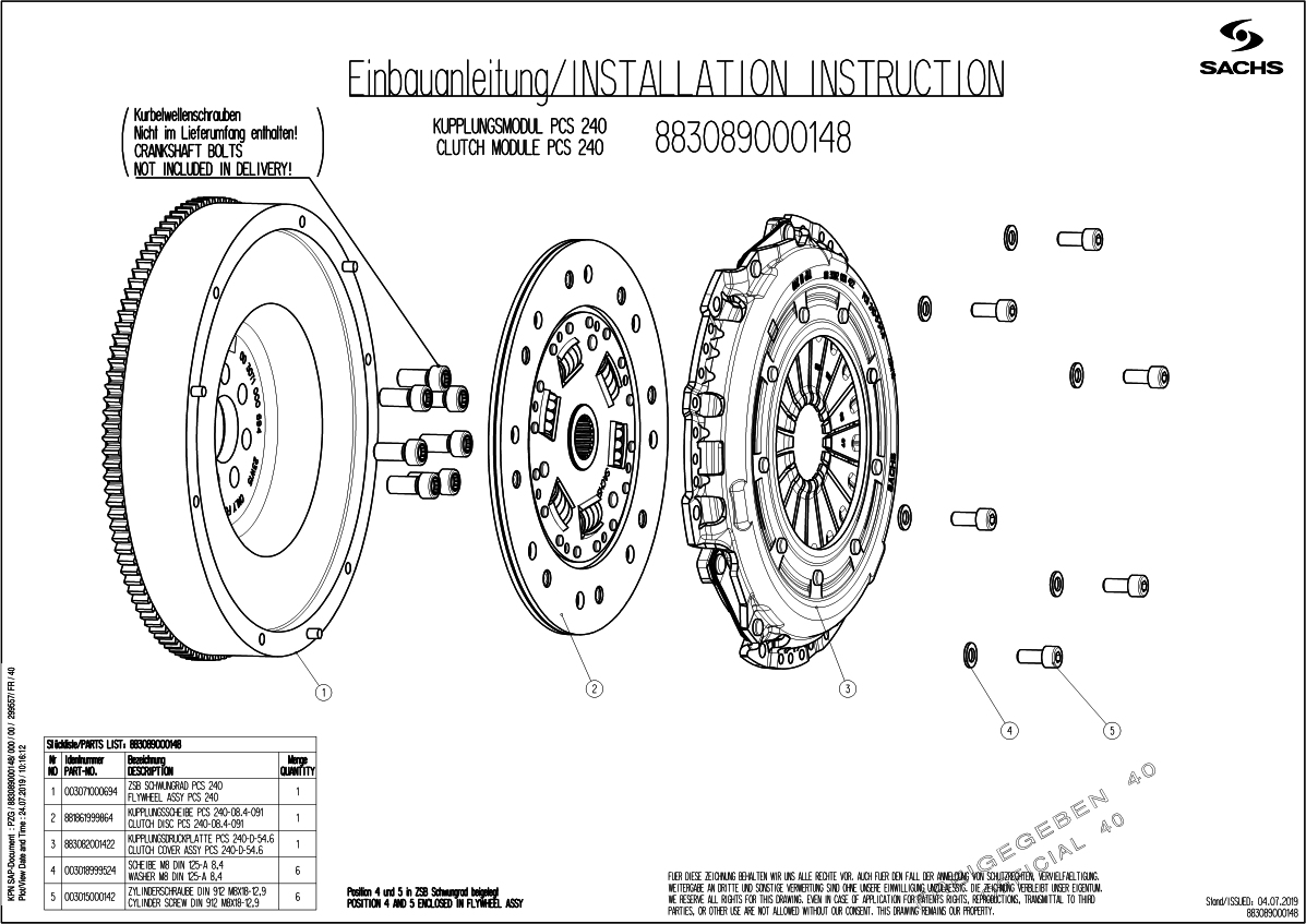 Koppelingsset Sachs (ZF Sre) 883089 000148