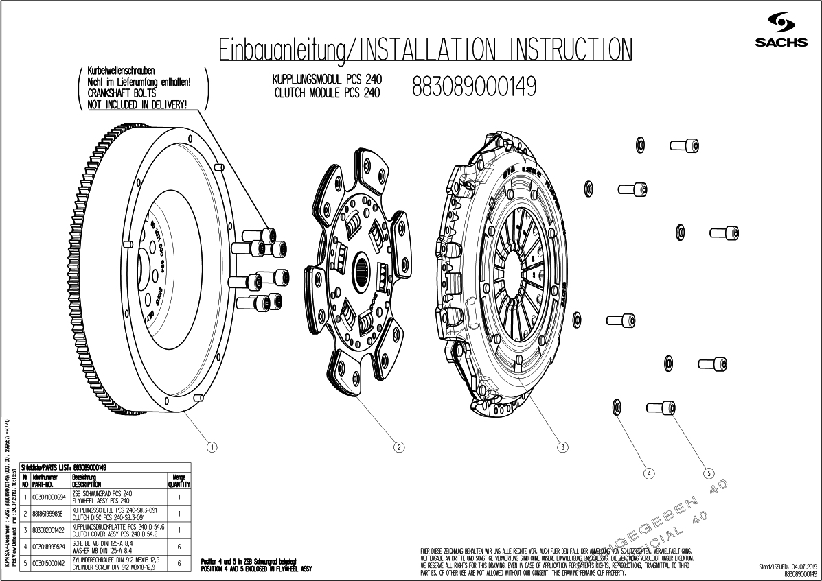 Koppelingsset Sachs (ZF Sre) 883089 000149