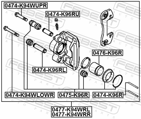 Febest Geleidebout, remklauw 0474-K96R